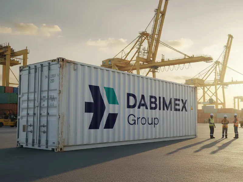 Logo Dabimex Group appliqué sur un conteneur maritime