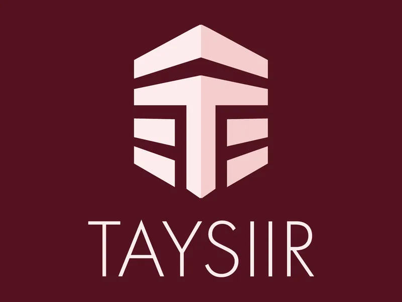 Logo Taysiir en blanc sur fond bordeaux