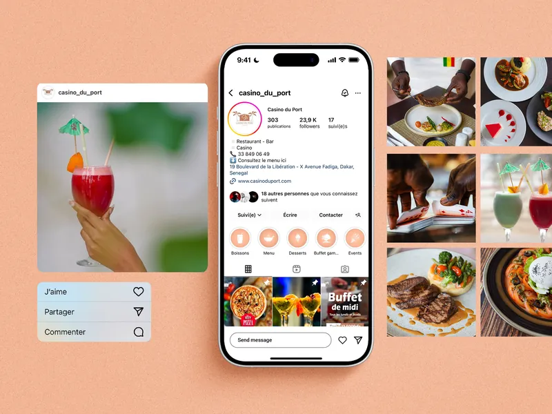 Publications Instagram du Casino du Port affichées sur un téléphone