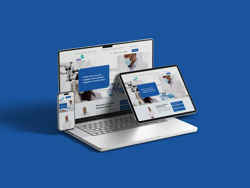 Site web de la Clinique Cheikhoul Khadim sur ordinateur et tablette