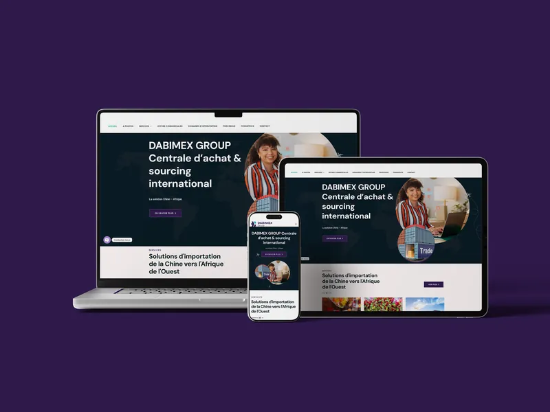Site web de Dabimex Group sur ordinateur, tablette et mobile