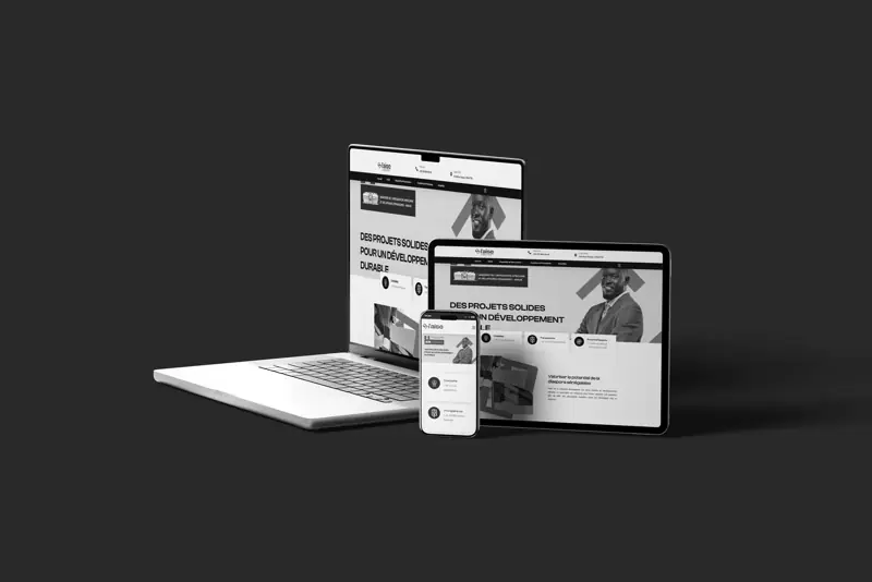 Maquettes du site web du FAISE sur ordinateur, tablette et mobile